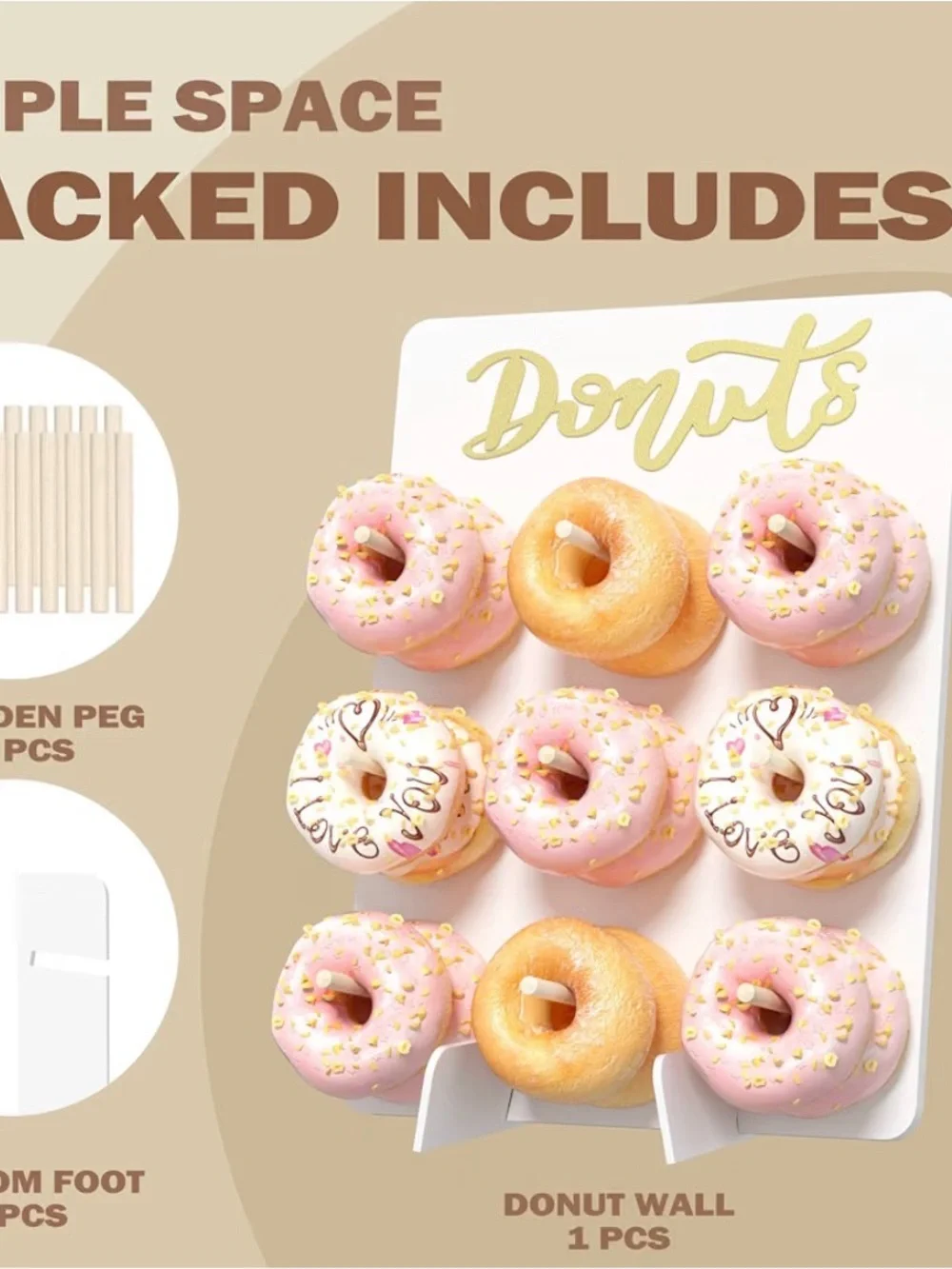Donut Wall Stand with Pink & Gold Donut Display